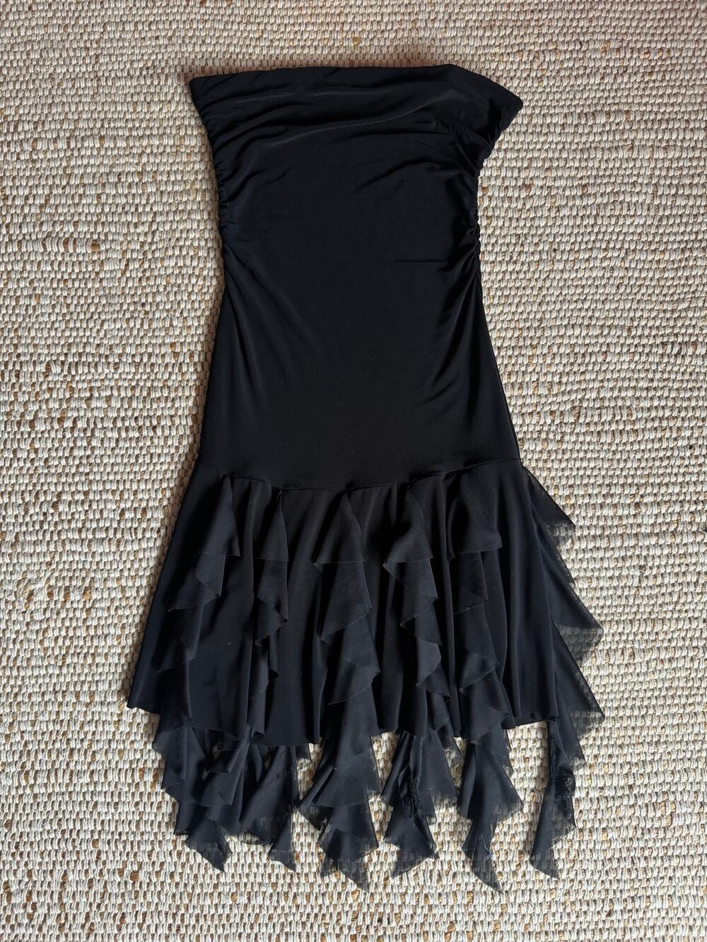 Y2K Lipstick Black Strapless Jellyfish Ruffle Mini Dress S Whimsigoth VTG